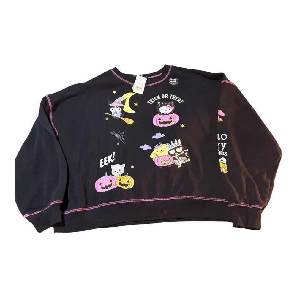 Hello Kitty &  Friends XL Glow In Dark Halloween Sweatshirt Graphic Sanrio Black - Picture 2 of 8